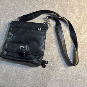 Audrey Brooke Black‎ Leather Organizer Flap Crossbody Shoulder Handbag Purse